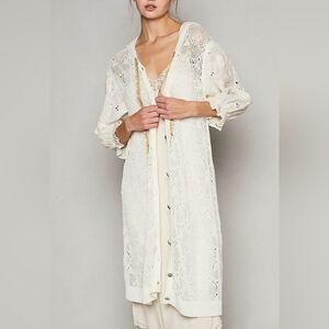 POL Lace Long Hooded Cardigan
